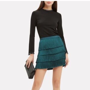 Intermix Raine emerald green fringe viscose mini skirt Sz 4